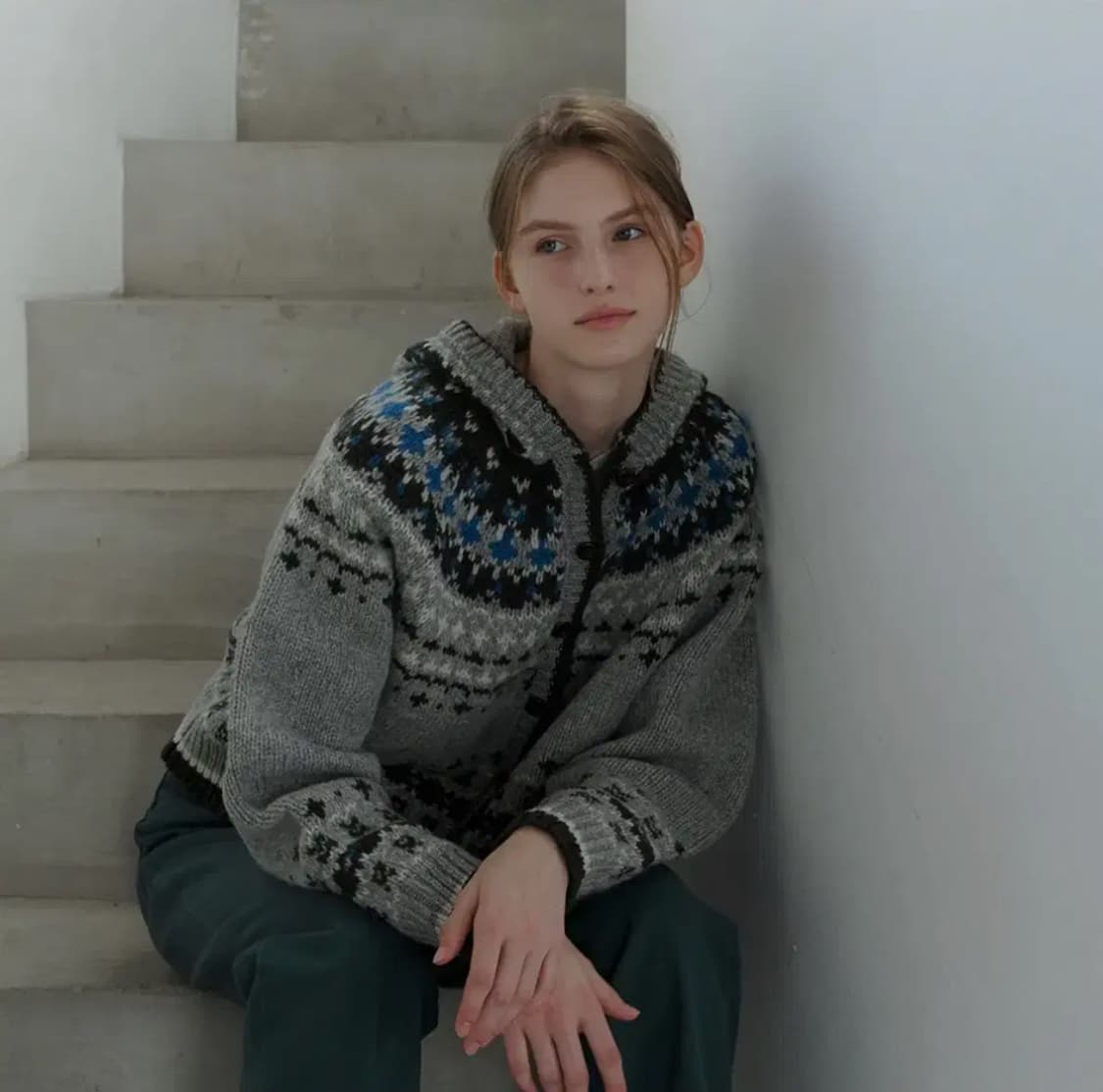 유라고 자카드 후드 가디건 상품이미지4