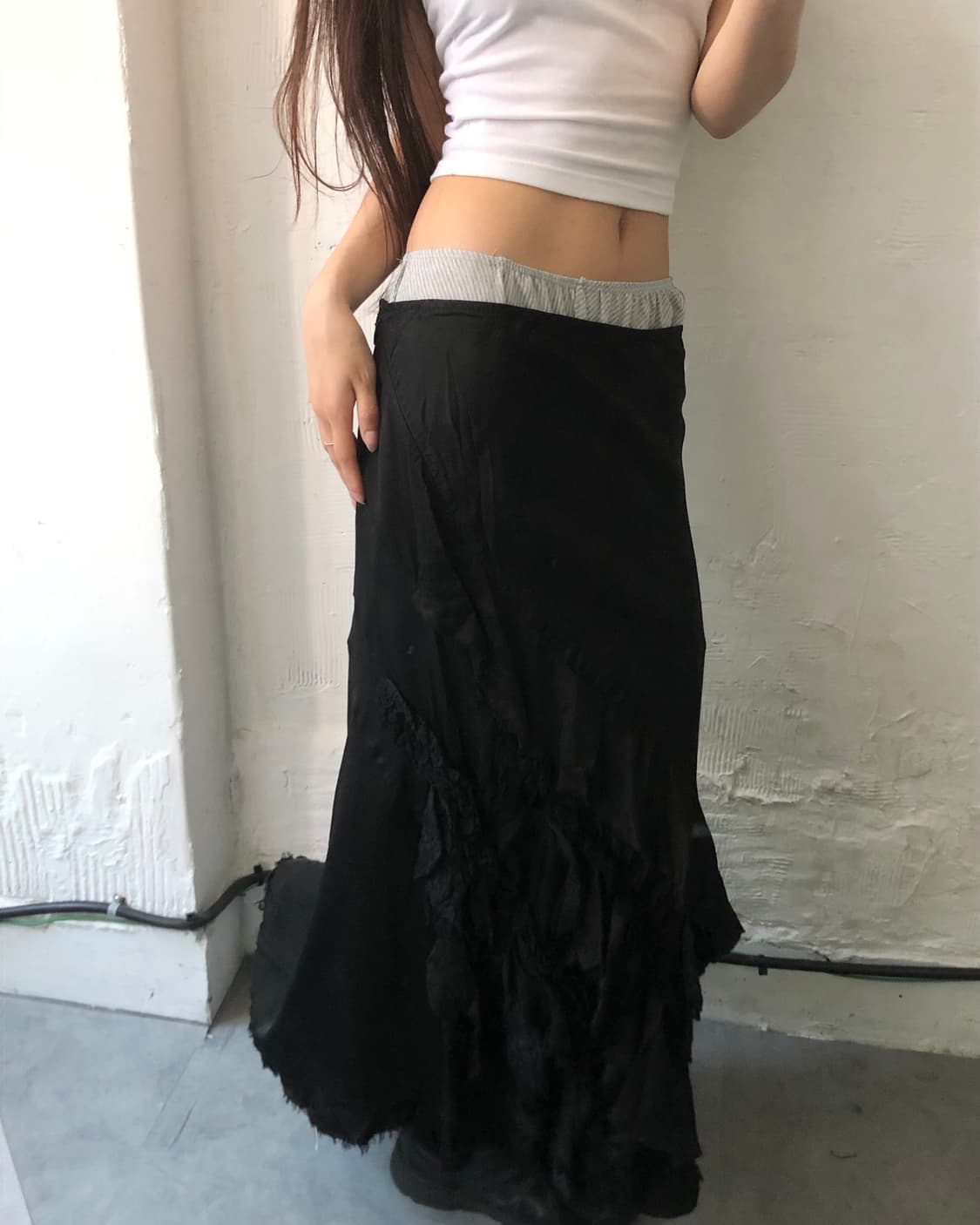 꼼데가르송 트리콧 큐프라 블랙 프릴 롱 스커트 상품이미지2