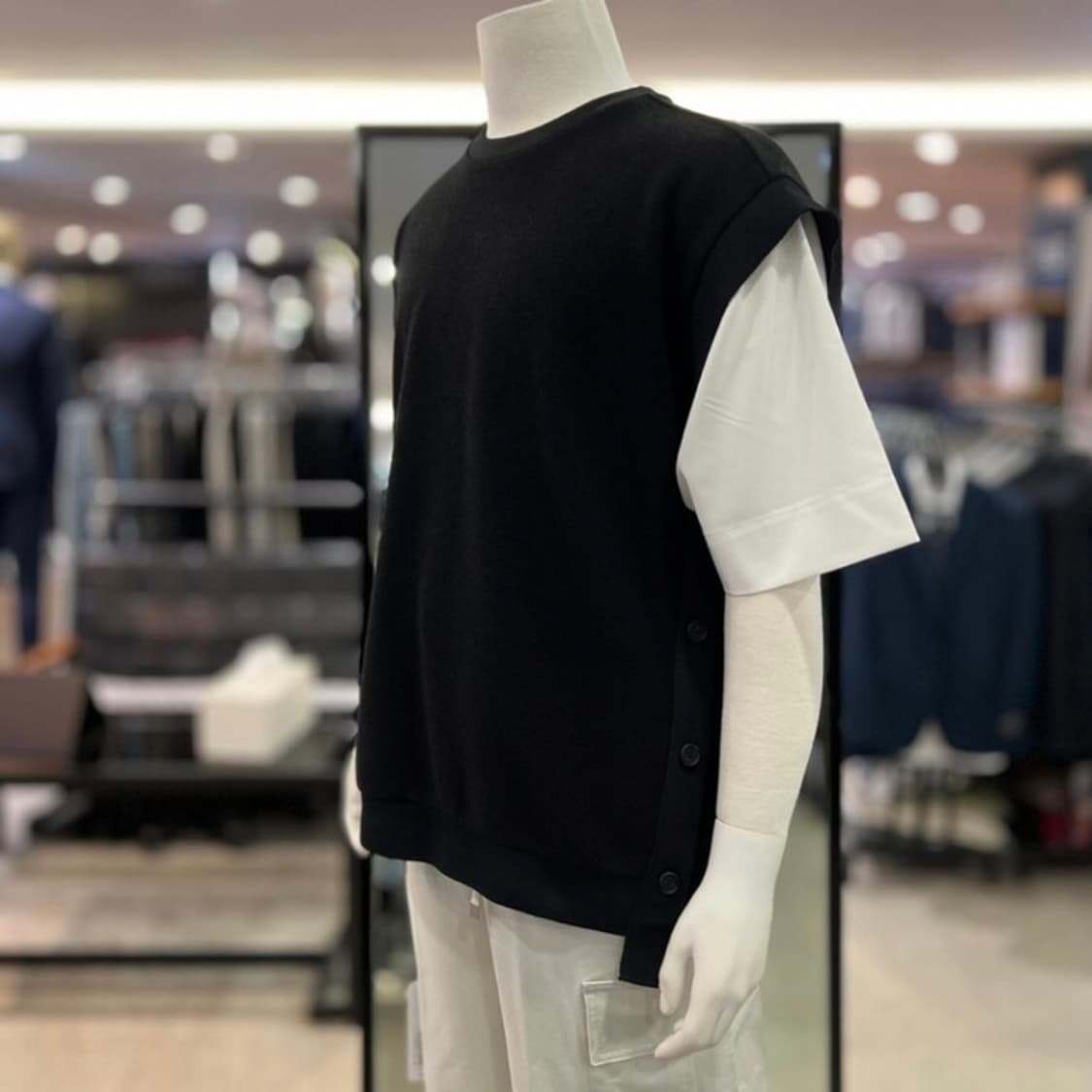 24SS 리버클래시 니트 레이어드 버튼 슬릿 반팔티 상품이미지2