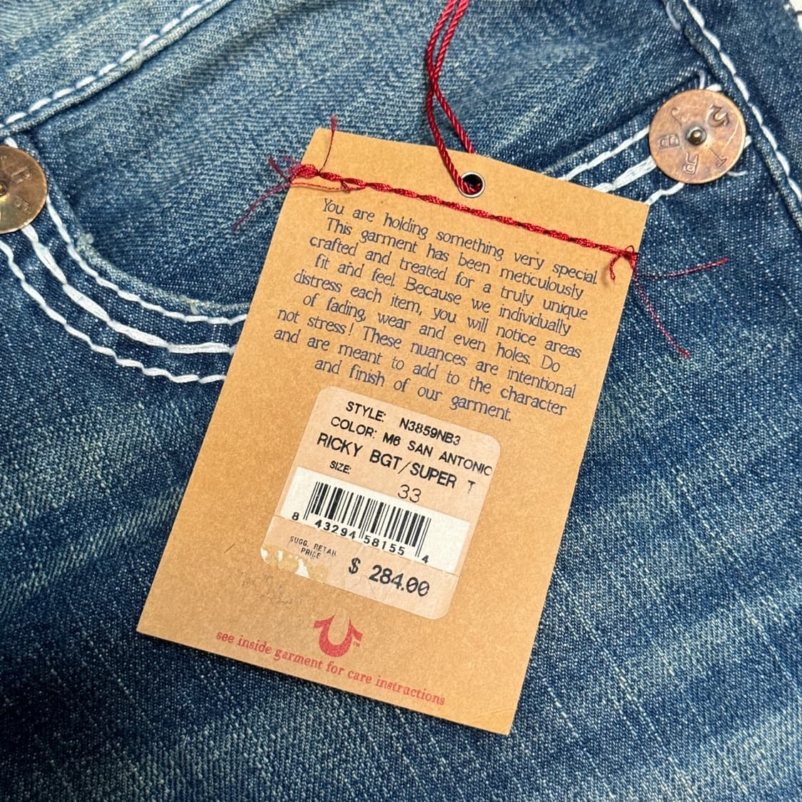 새상품 트루릴리전 희귀 리키 USA 스티치 데님팬츠 상품이미지5
