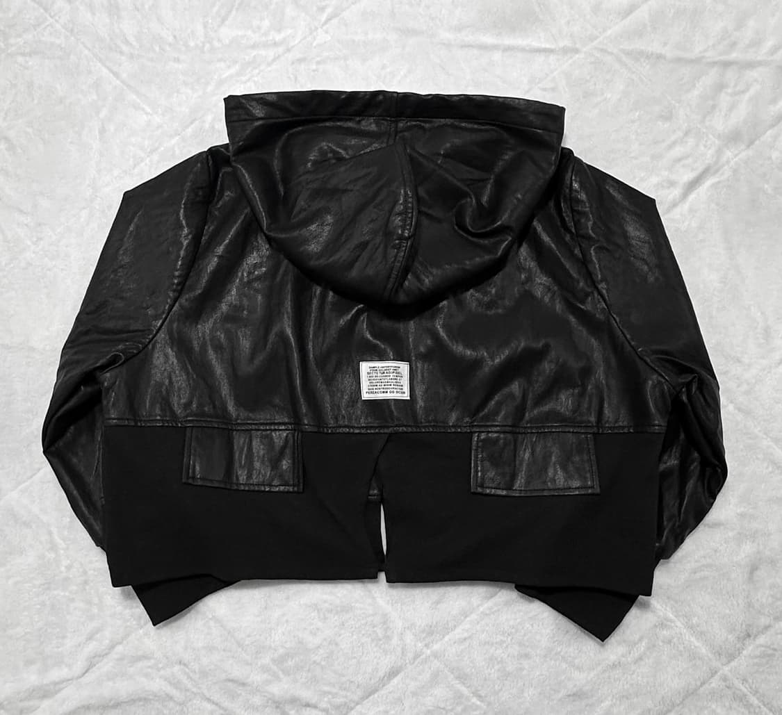 블랙 후드 레더 크롭 자켓 상품이미지4