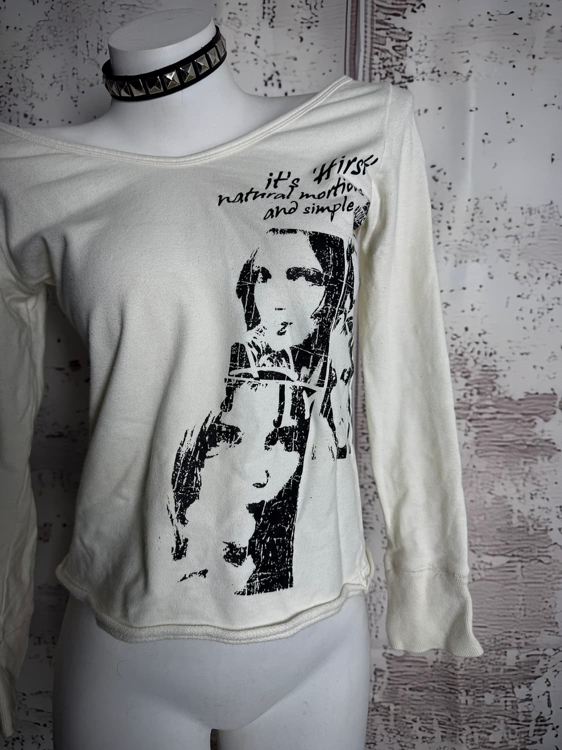 Vintage Print Boat-Neck Long Sleeve Top 상품이미지2