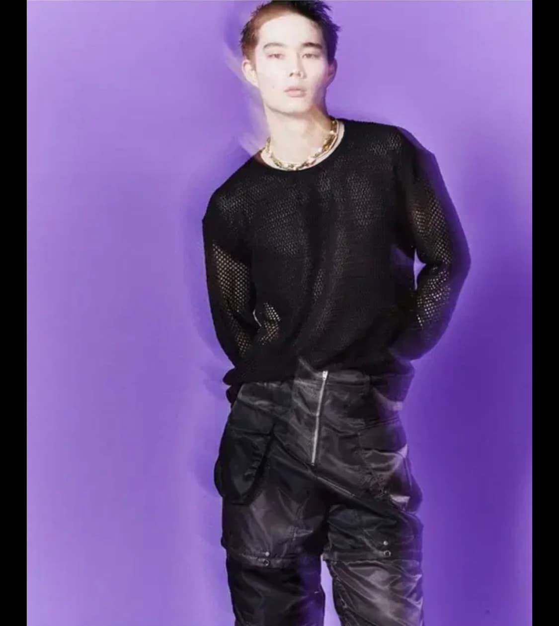 엔더슨벨 델렌 네트 크루넥 스웨터 블랙 상품이미지2