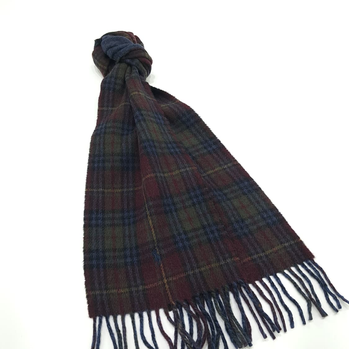 MX226 폴로 랄프로렌 퍼플 타탄체크 헤링본 버진울 양면 목도리 머플러 상품이미지2