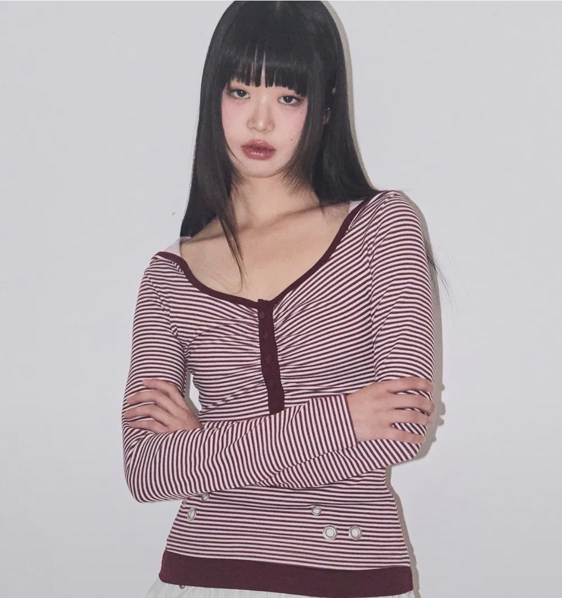 일리고 레이어 스트라이프 후드 버건디 상품이미지2