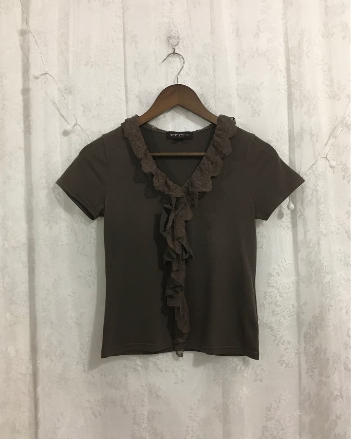 JPN khaki brown lace frill top 상품이미지4
