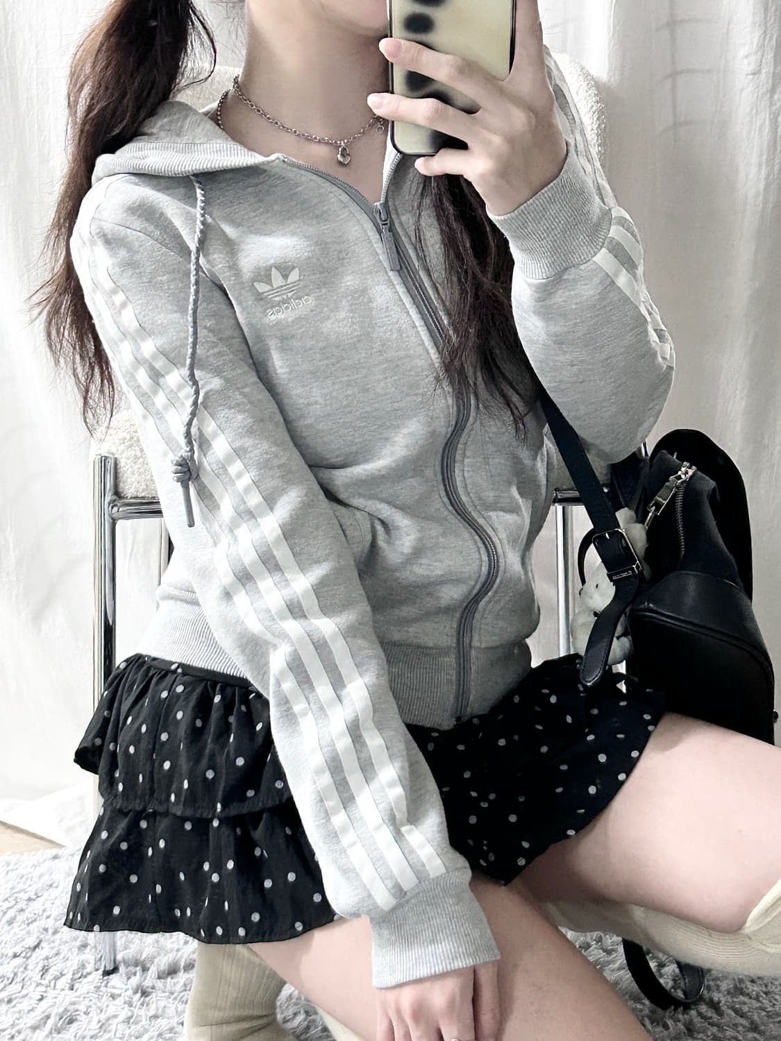 아디다스 자수로고 그레이 삼선 후드집업 상품이미지2