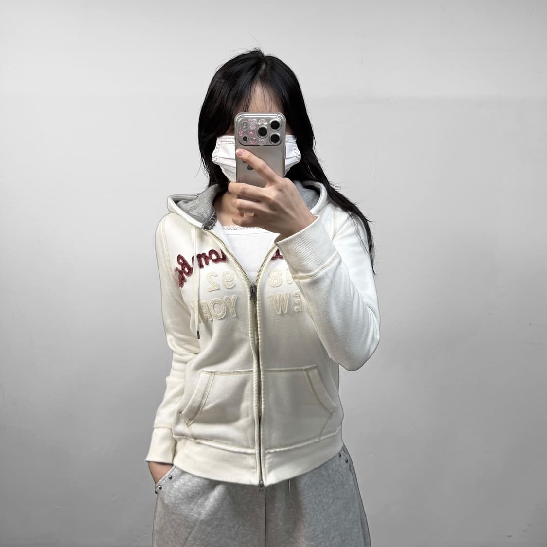아베크롬비 스펠 로고 후드집업 화이트 상품이미지1