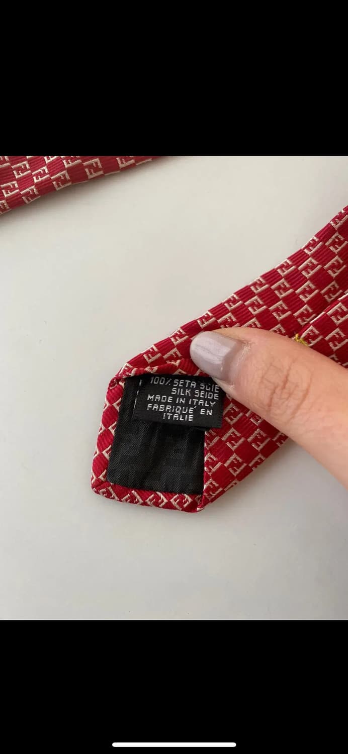 팬디 FF 로고 패턴 레드 실크 넥타이 상품이미지7