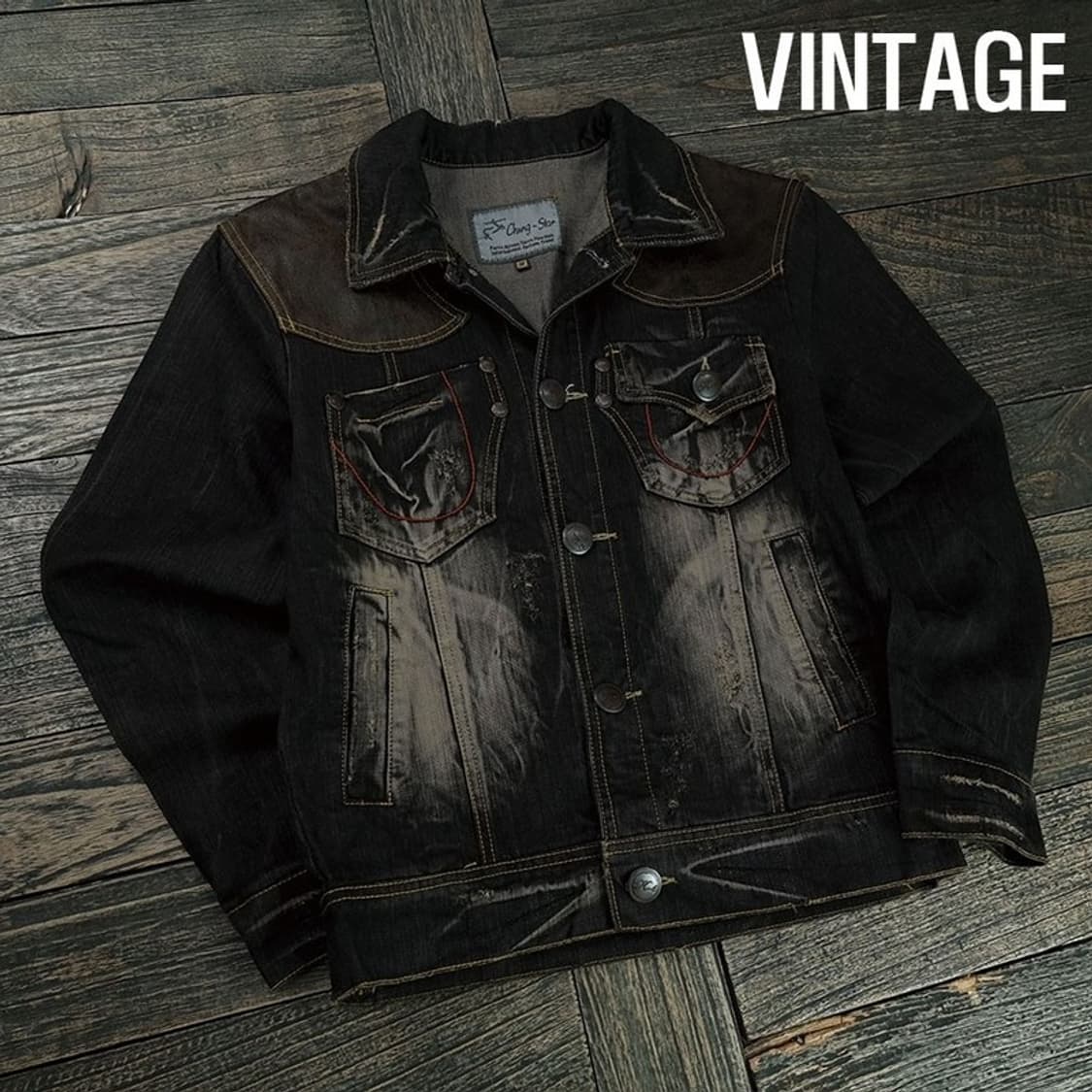 [빈티지] 요크 패널 패치 워시드 데님 자켓 M19058 상품이미지1