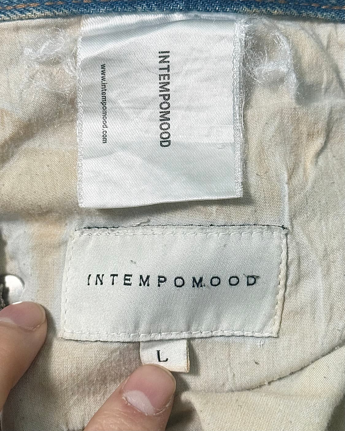 인템포무드 샌드 워싱 데님 바이커 워크 팬츠 커브드 와이드 절개 벌룬 L 상품이미지6