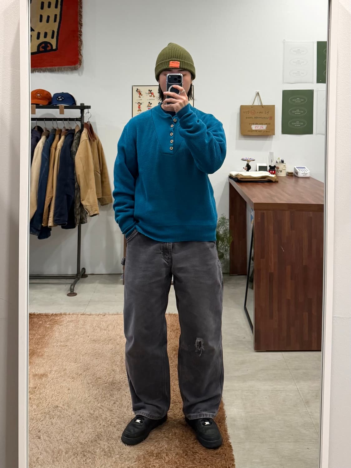 90s Oshkosh 오시코시 5버튼 코만도 헨리넥 니트 스웨터 상품이미지2