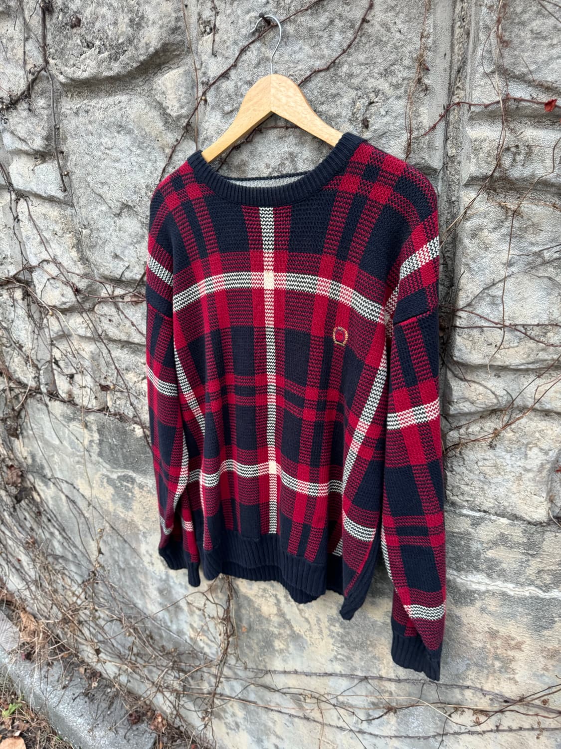 타미힐피거 빈티지 헤비 코튼 자수 로고 체크 패턴 니트 xl 상품이미지3