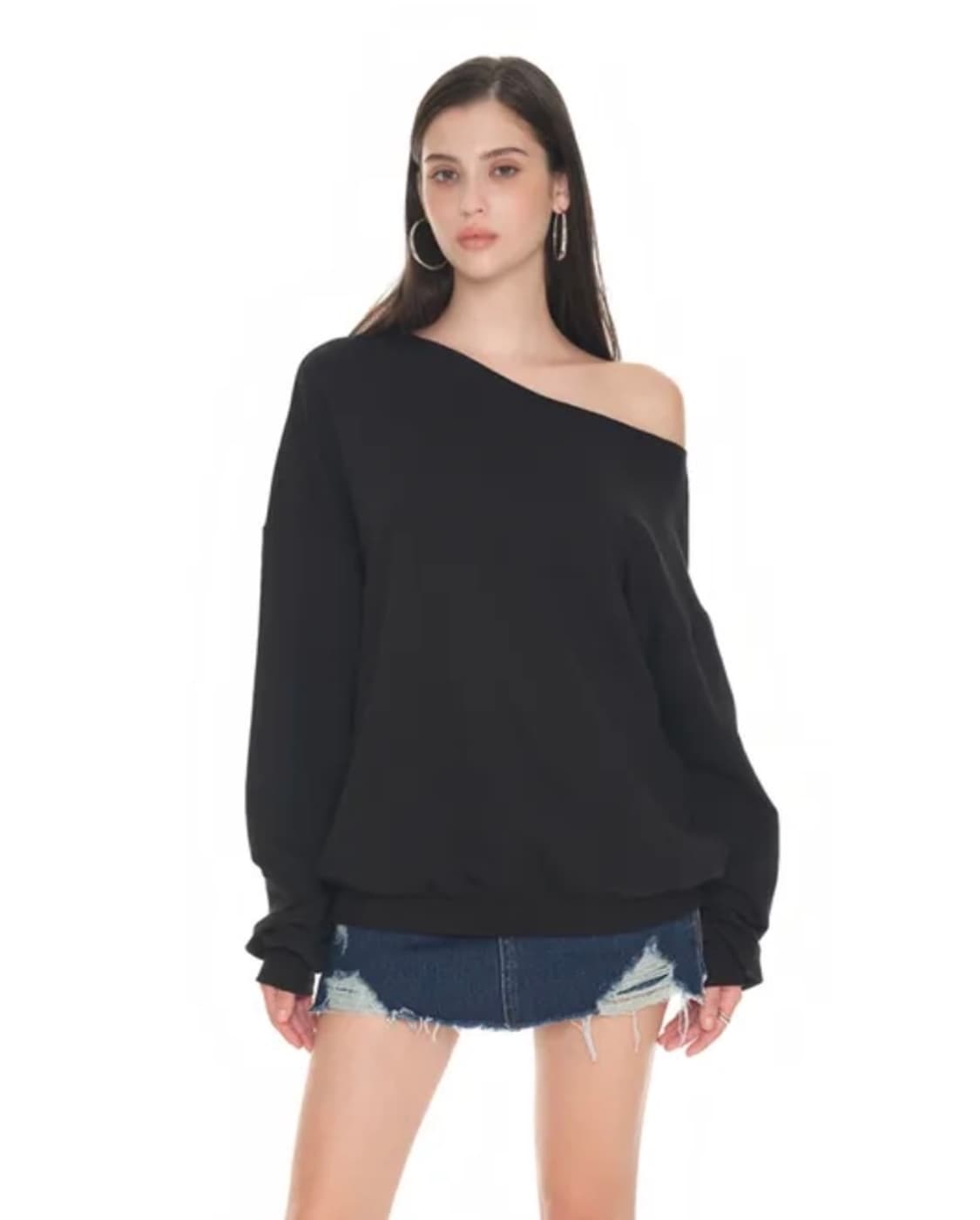 투머치택스 어시메트릭 원 숄더 스웨트셔츠 블랙 맨투맨 상품이미지1