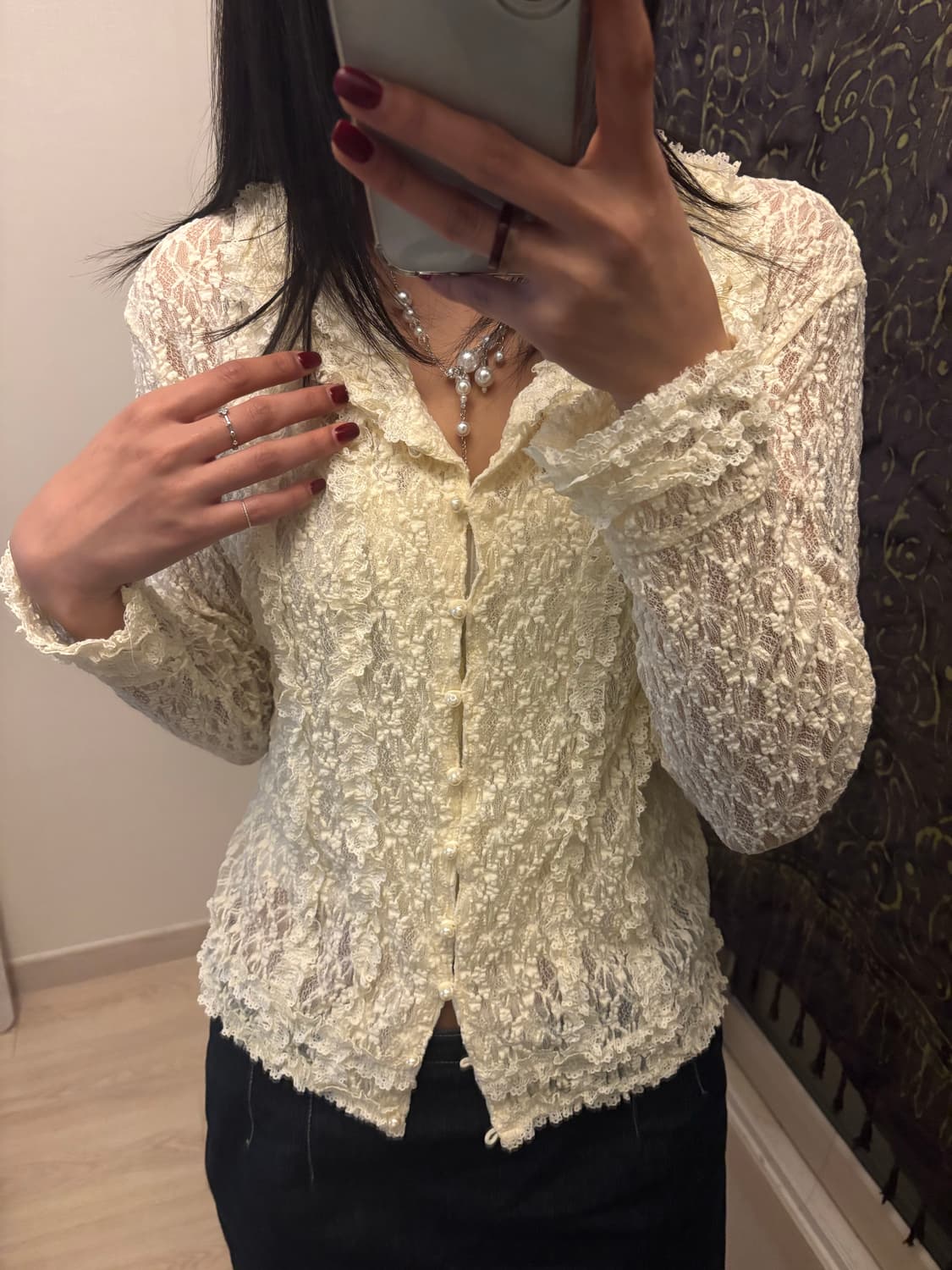 시스루 레이스 히메모리걸 진주 가디건 상품이미지2