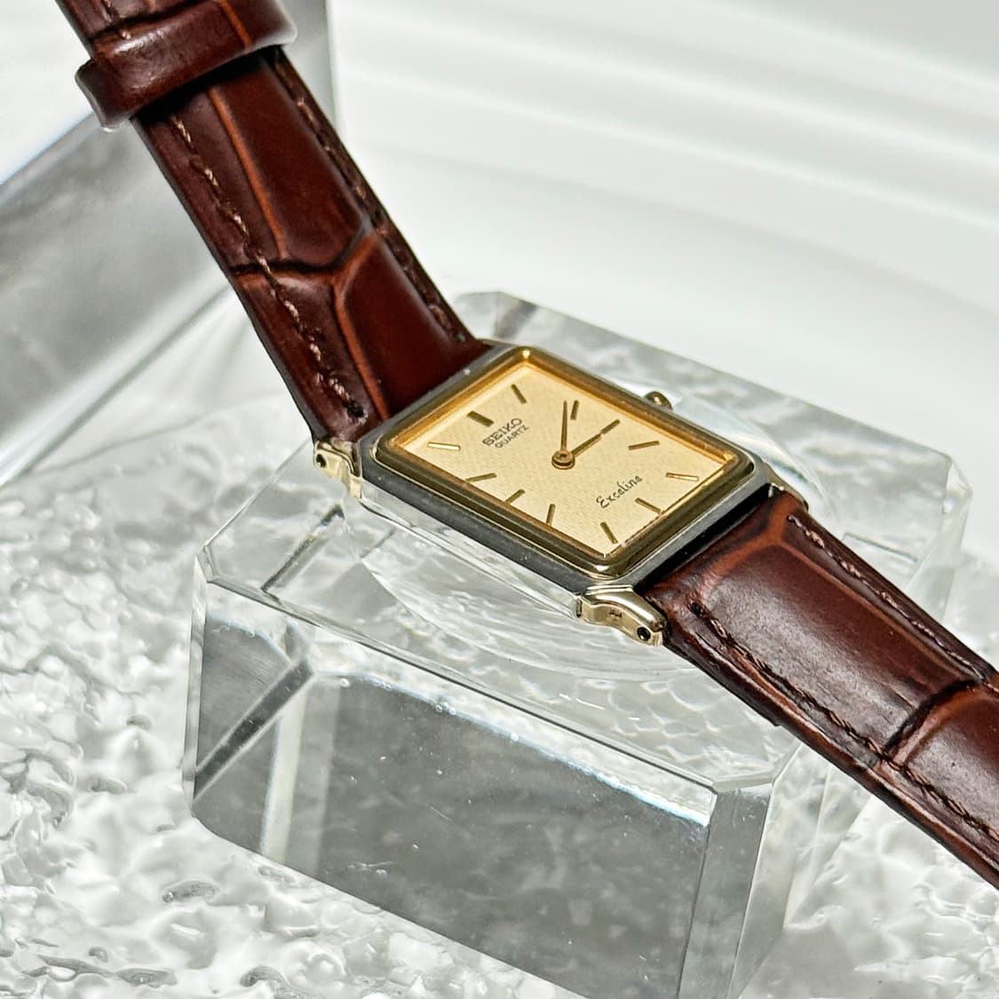 80's90's 세이코 빈티지 엑셀린 스퀘어 탱크 콤비 드래스워치 상품이미지5