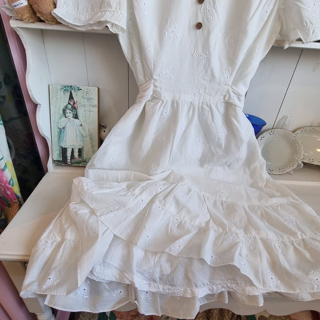 빈티지화이트 자수 퍼프소매 원피스 상품이미지5