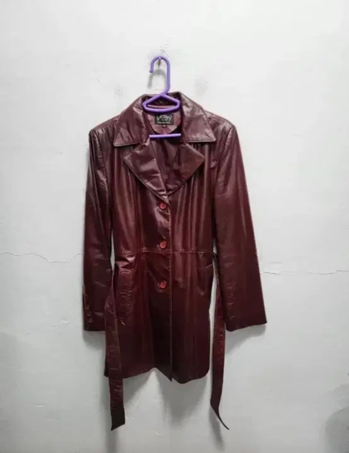 빈티지 버건디 레더 소가죽 롱코트 가죽자켓 상품이미지1