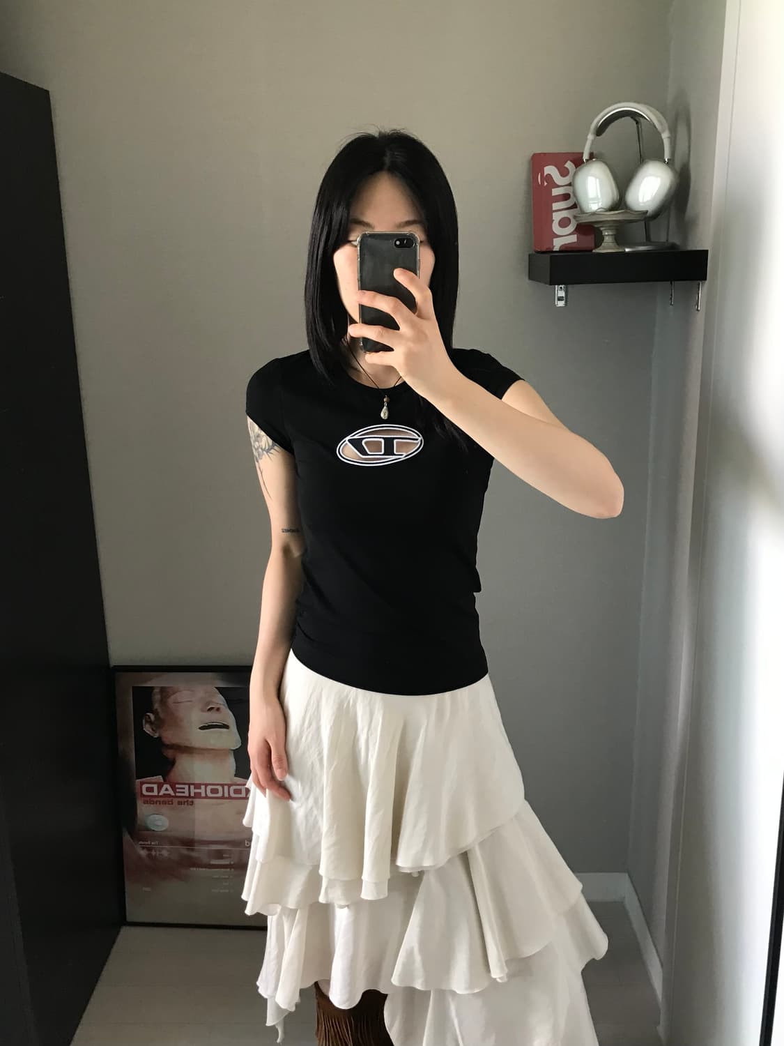 (W) 디젤 T-안지 피카부 로고 티셔츠 블랙 상품이미지1