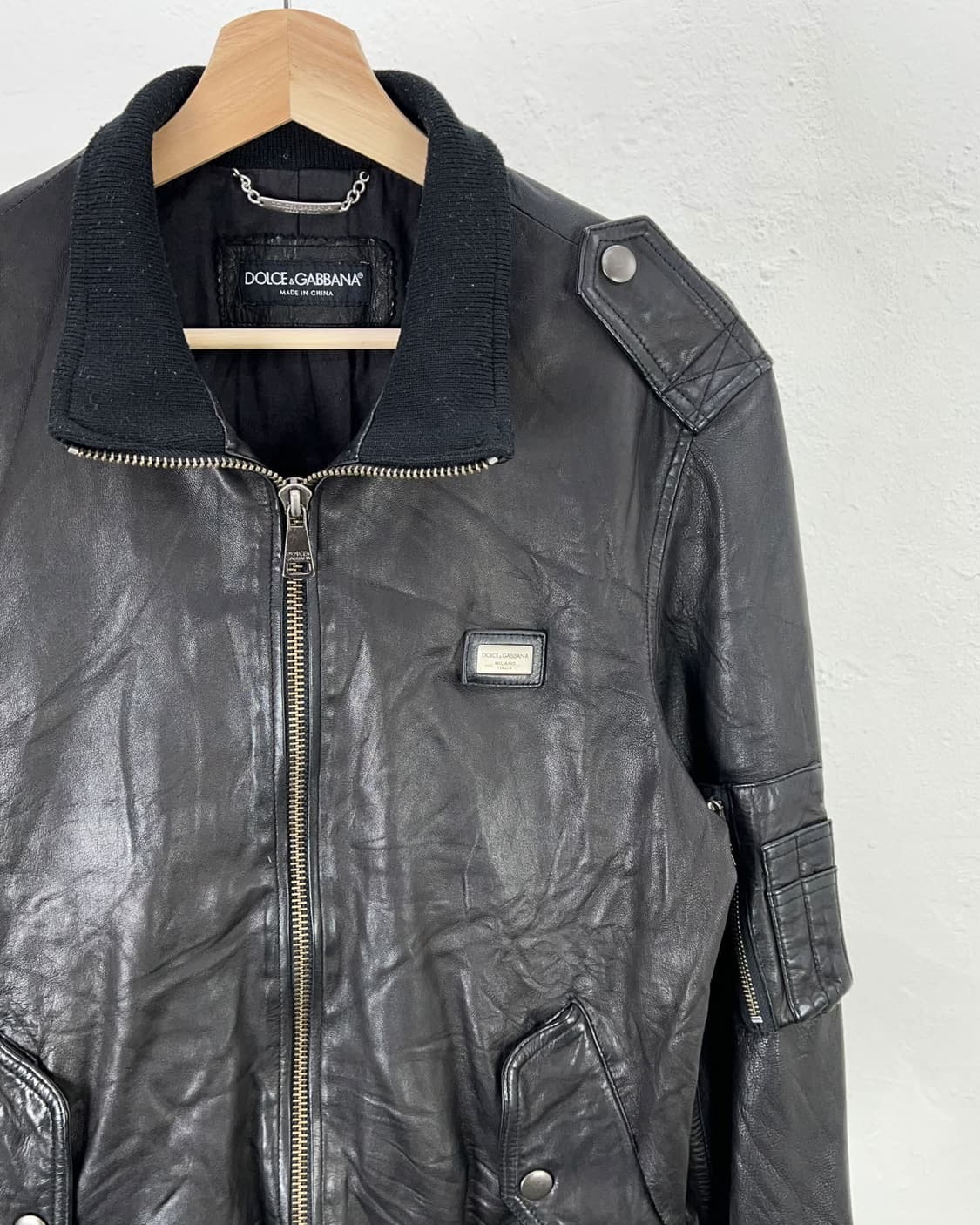 돌체 앤 가바나 램스킨 플레이트 니팅 하이넥 레더 자켓 상품이미지3