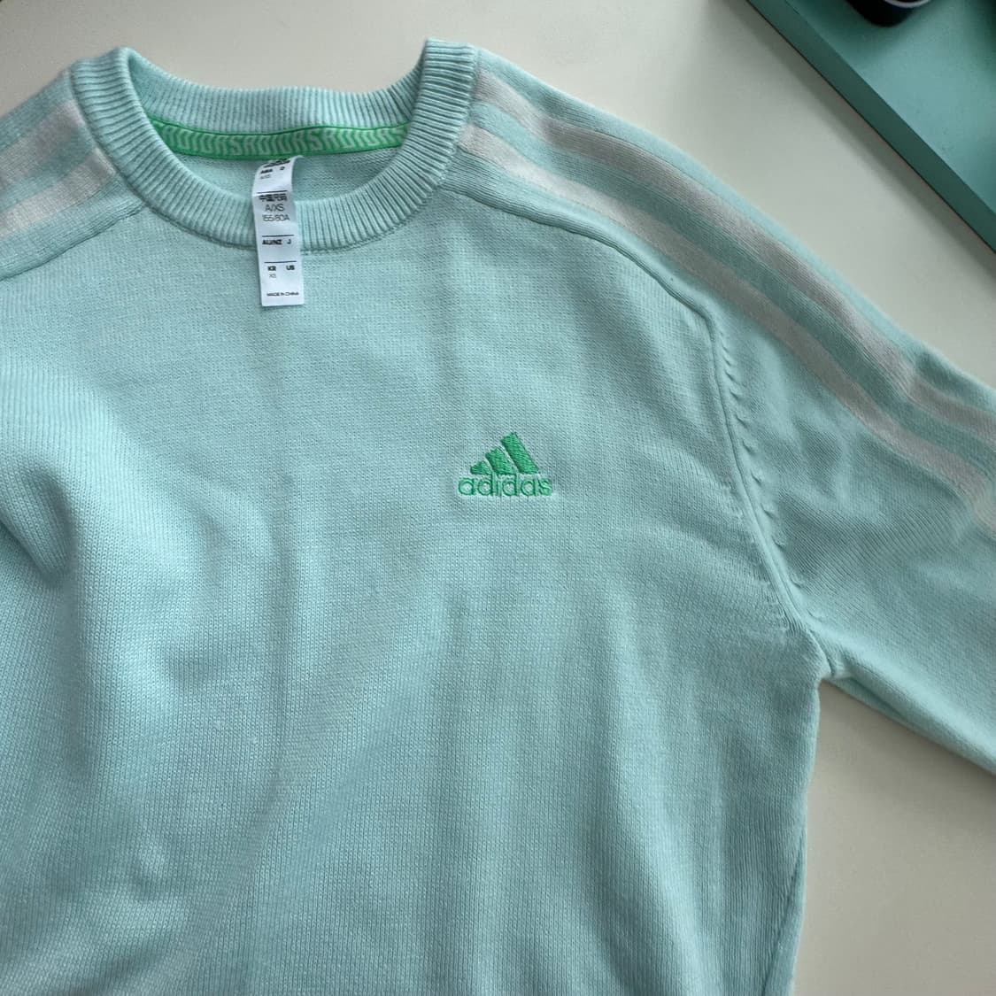 아디다스 민트 삼선 니트 티셔츠 XS 상품이미지8