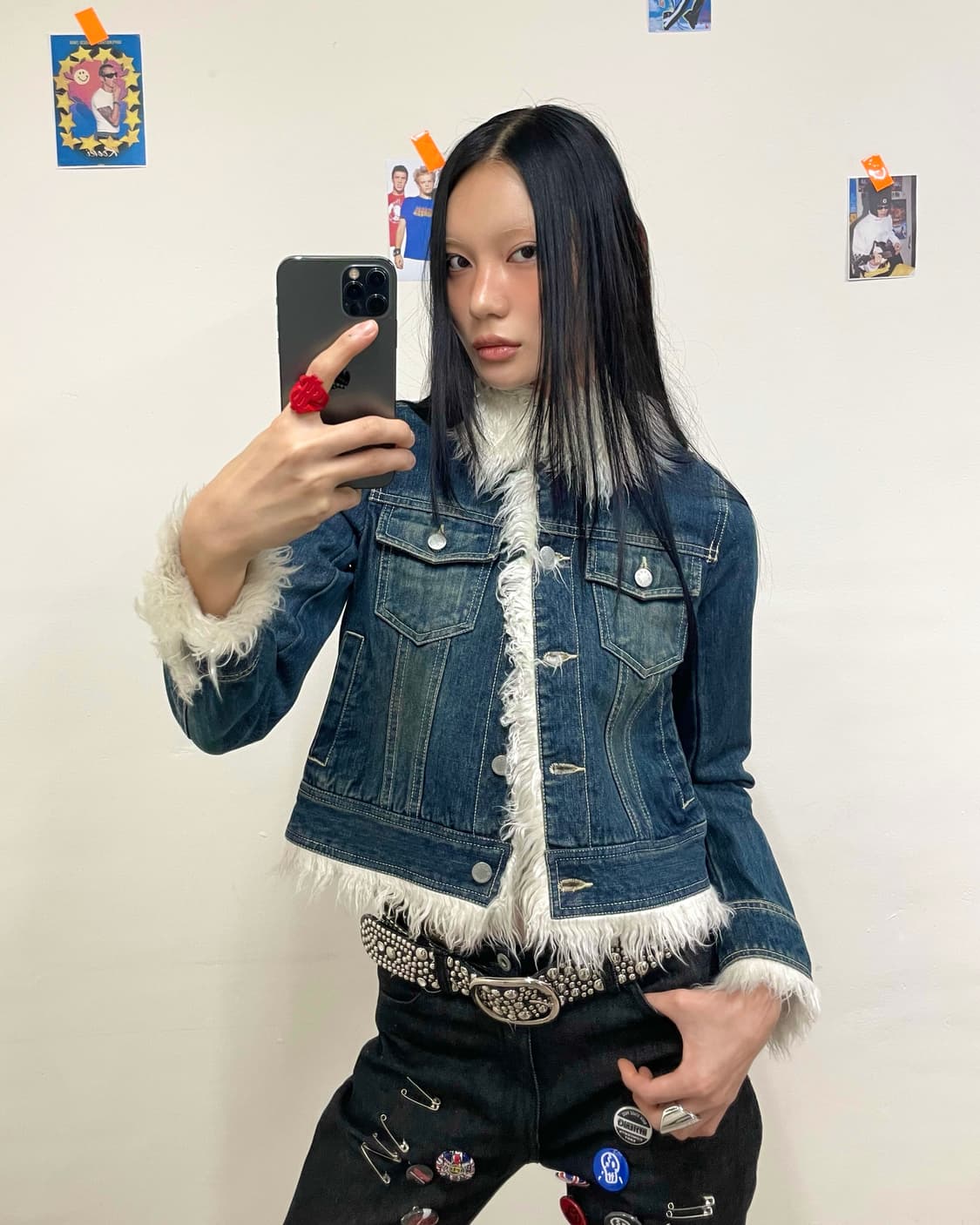 white fur denim cropped jacket  상품이미지1