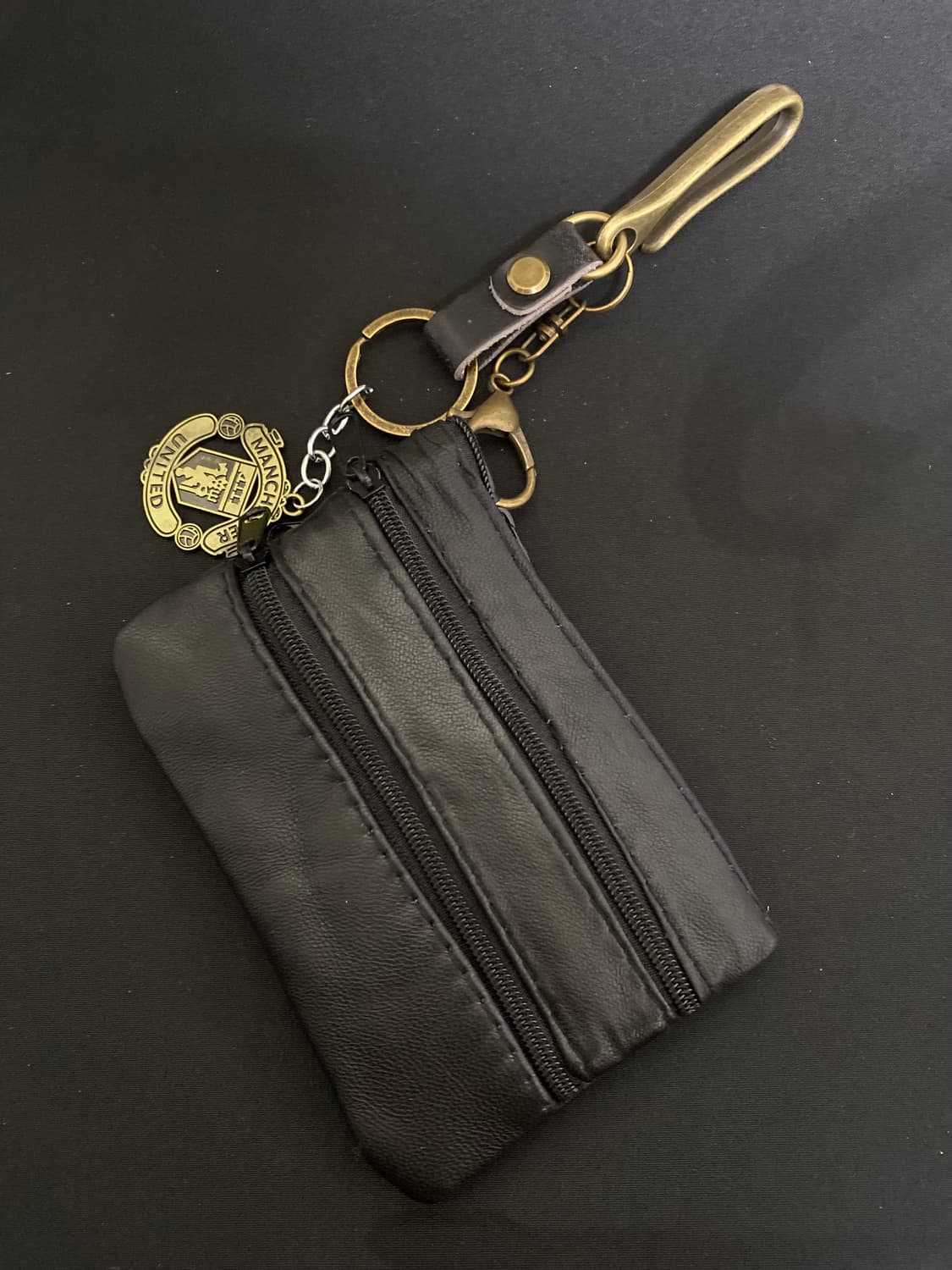 더블 지퍼 블랙 레더 월렛 키링 상품이미지1