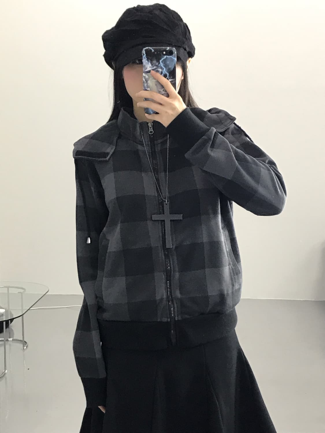 Jpn Checked High Neck Zip-Up Hoodie 상품이미지2