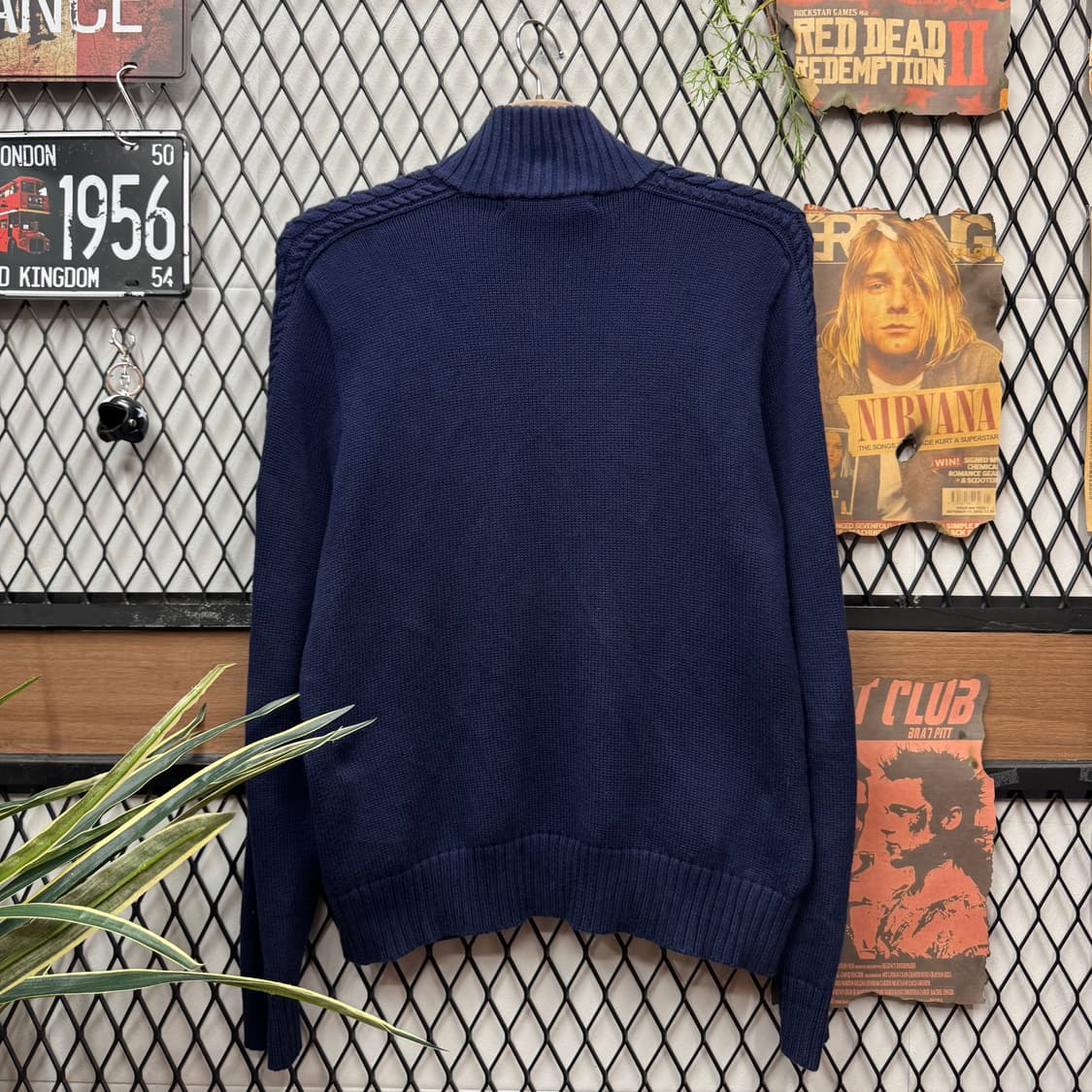 폴로 랄프로렌 케이블 니트 집업 화이트 포니 포인트 네이비 상품이미지2