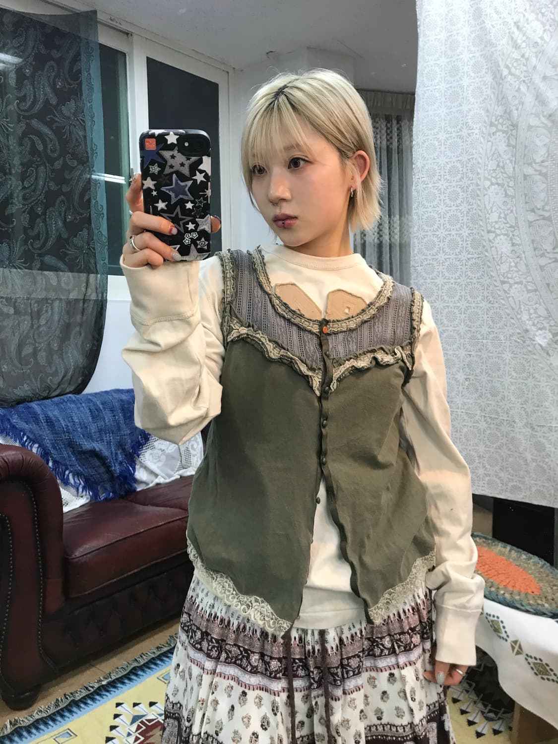 빈티지 여성 레이스 디테일 민소매 베스트  상품이미지1