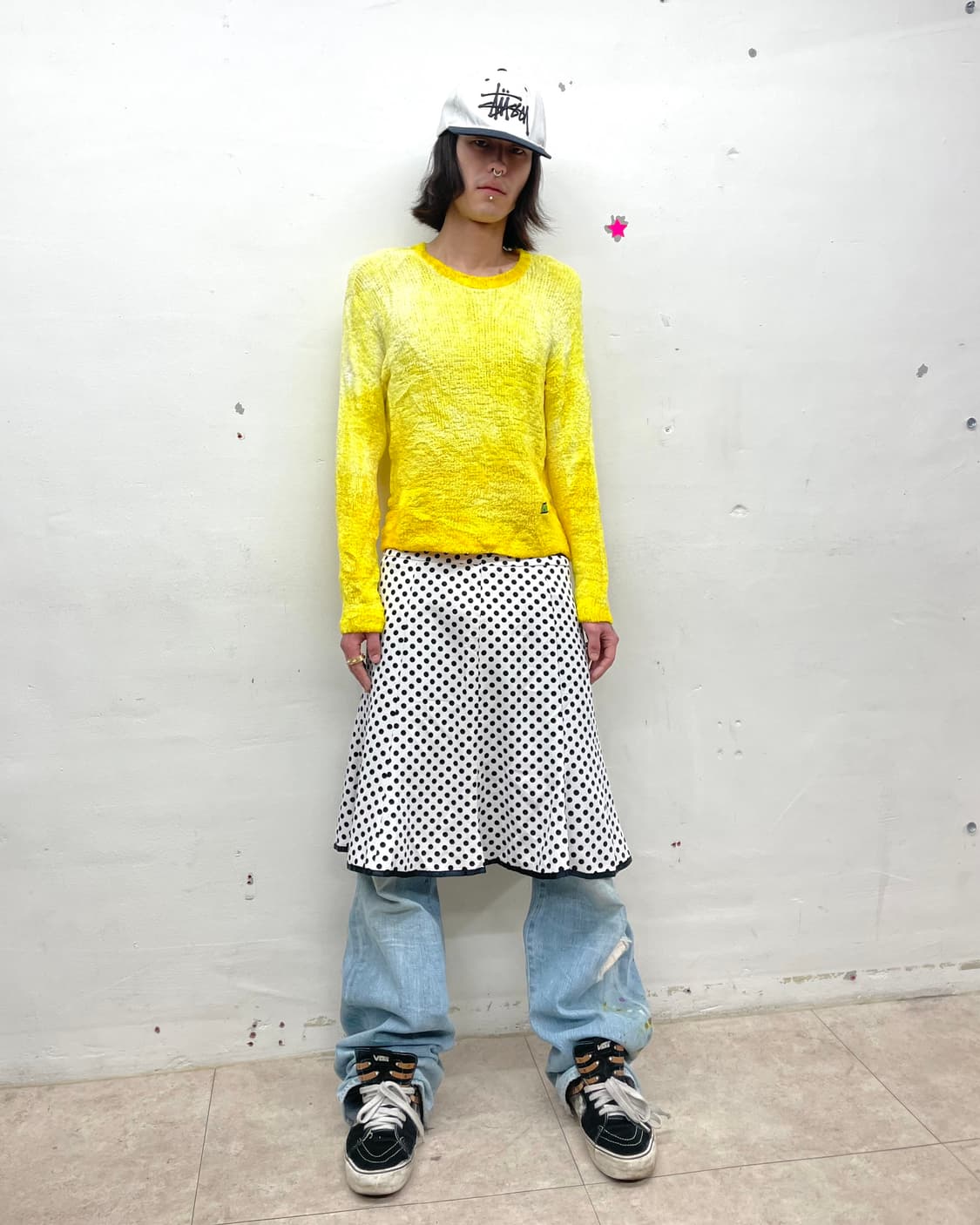 Flare black dot white skirt  상품이미지1