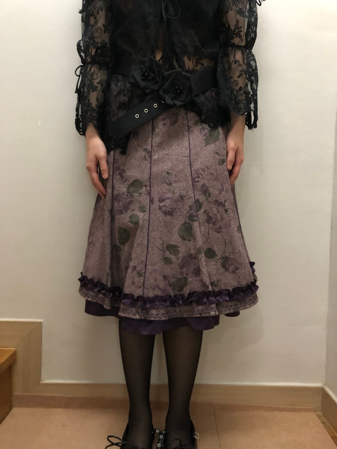 빈티지 퍼플 플라워 미디 스커트 상품이미지1