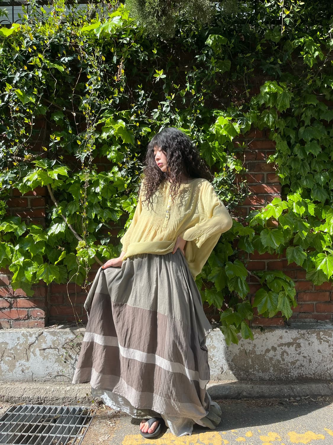 빈티지무드 줄무늬 롱 스커트 상품이미지2