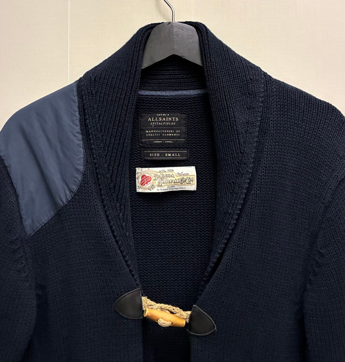 (S/100)올세인츠 스피탈필즈 엘보패치 토글 더플 숄카라 가디건 상품이미지3