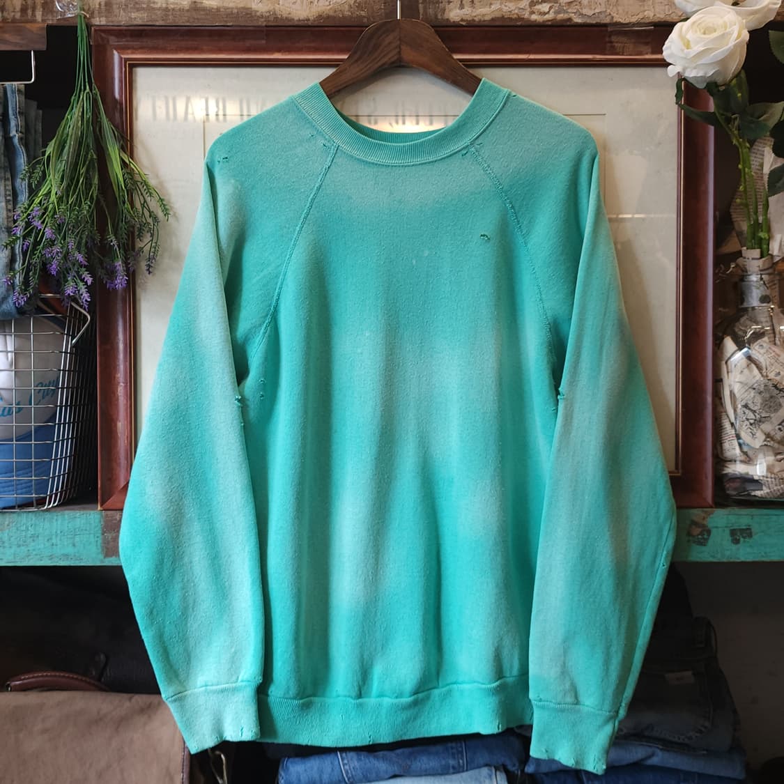 90s Tultex 빈티지 스웻셔츠 플레인 스웻셔츠 썬페이딩 민트 L 상품이미지2