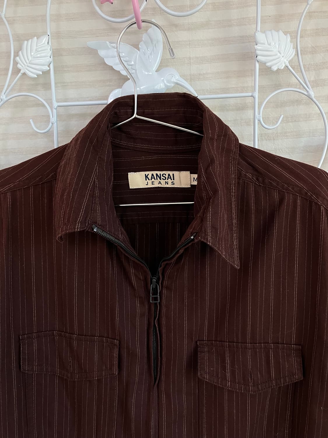 빈티지 브라운 스트라이프 집업 셔츠 y2k 스트릿 갸루 펑키 일본빈티지 상품이미지3