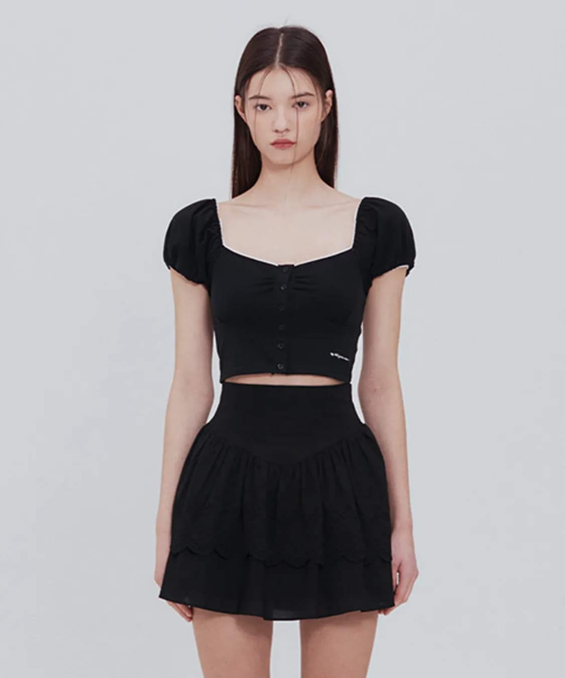 낫유어로즈 레이스 스퀘어 티셔츠 탑 반팔 상품이미지1