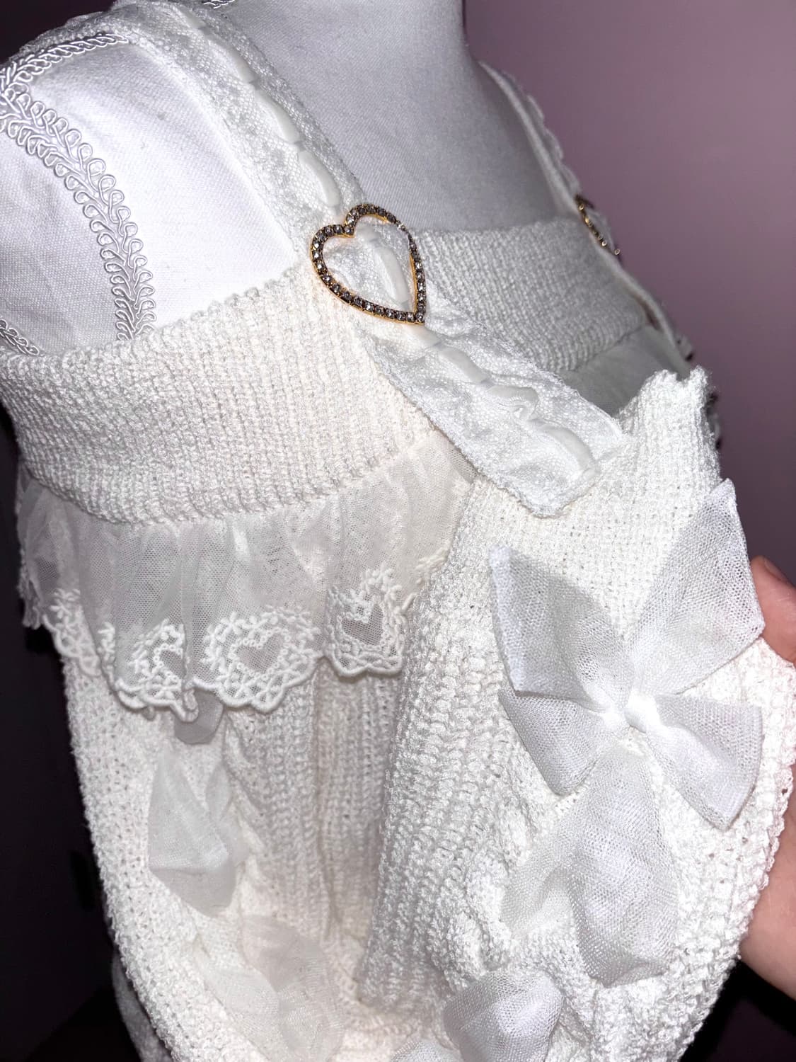 리본 큐빅 오프숄더 니트 양산형 지뢰계 리즈리사깔 달천 상품이미지3