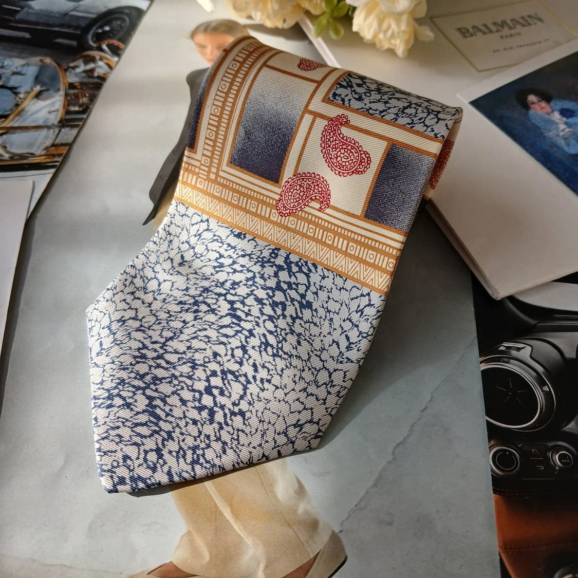 피에르 발망 베이지 믹스 패턴 넥타이 9.7cm A+등급 A19708
 상품이미지3