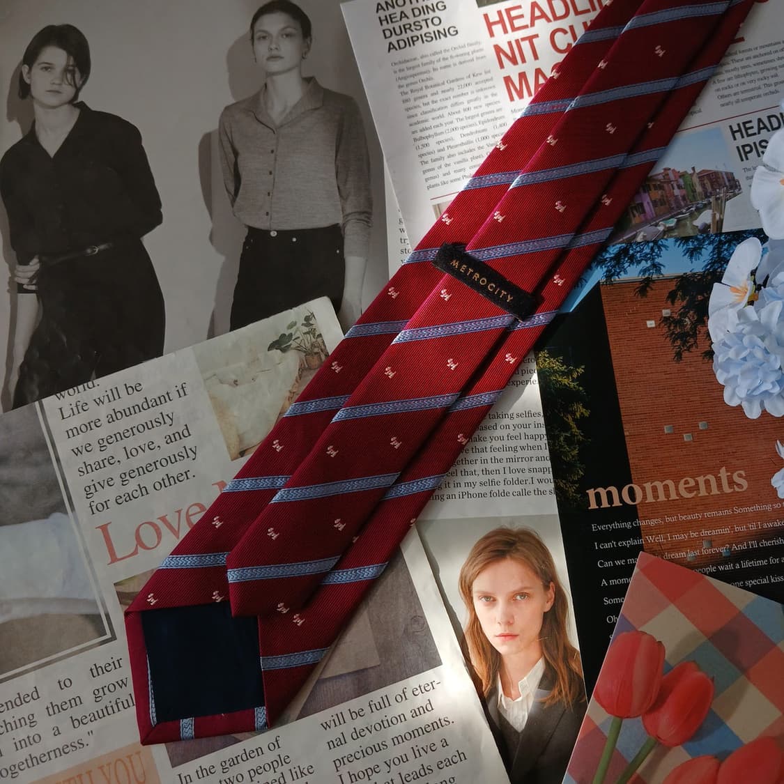 메트로시티 실크 레드 자수 패턴 넥타이 8cm A+등급 A19651 상품이미지6