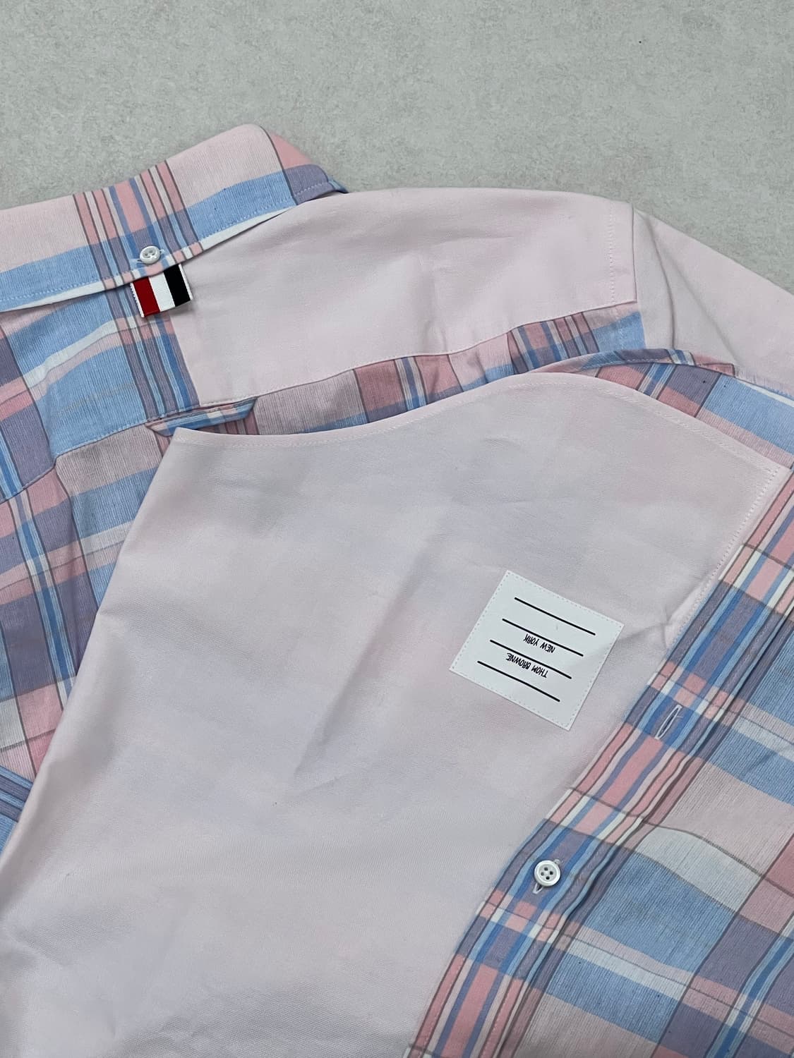 톰브라운 마드라스 린넨 & 옥스퍼드 혼방 핑크 펀믹스 셔츠 상품이미지5