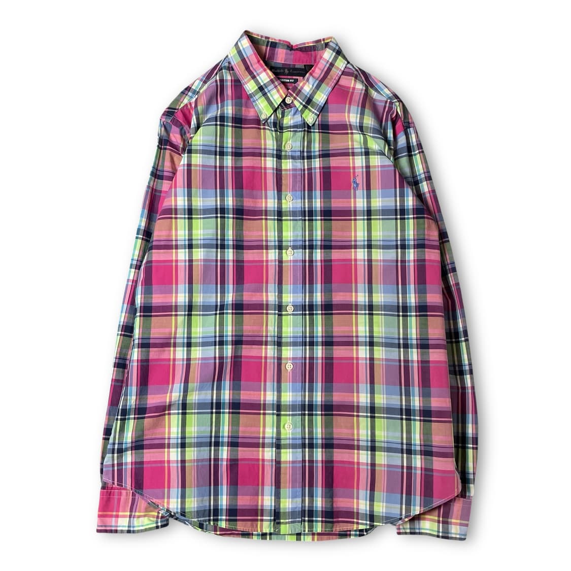 폴로랄프로렌 핑크 그린 블루 멀티 배색 체크 긴팔 셔츠 커스텀핏 XL 상품이미지1