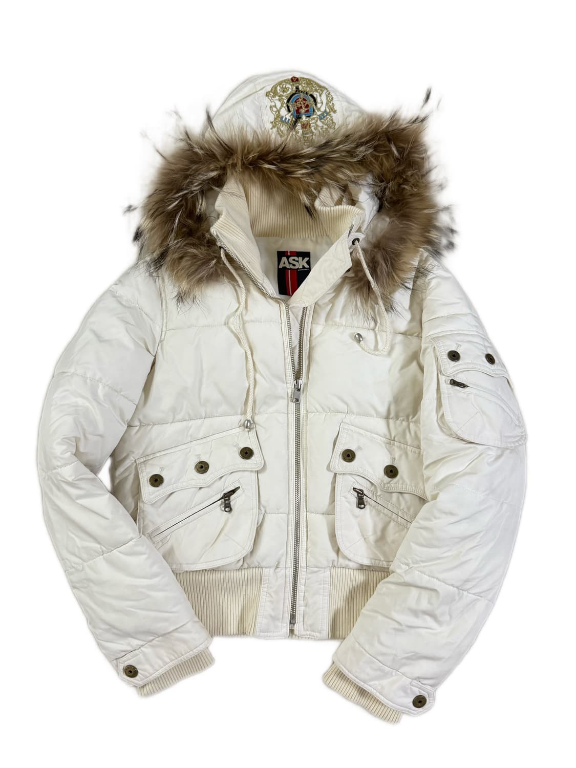 Ask 에스크 화이트 아이보리 울프죠 퍼 후드 패딩 상품이미지1