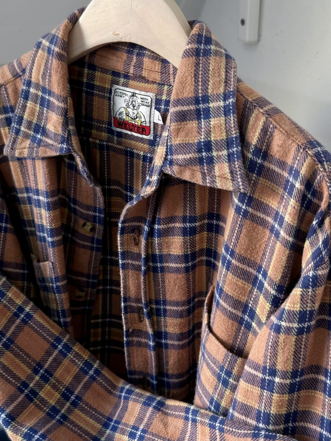 Cotton woven nel check wide shirt 상품이미지2