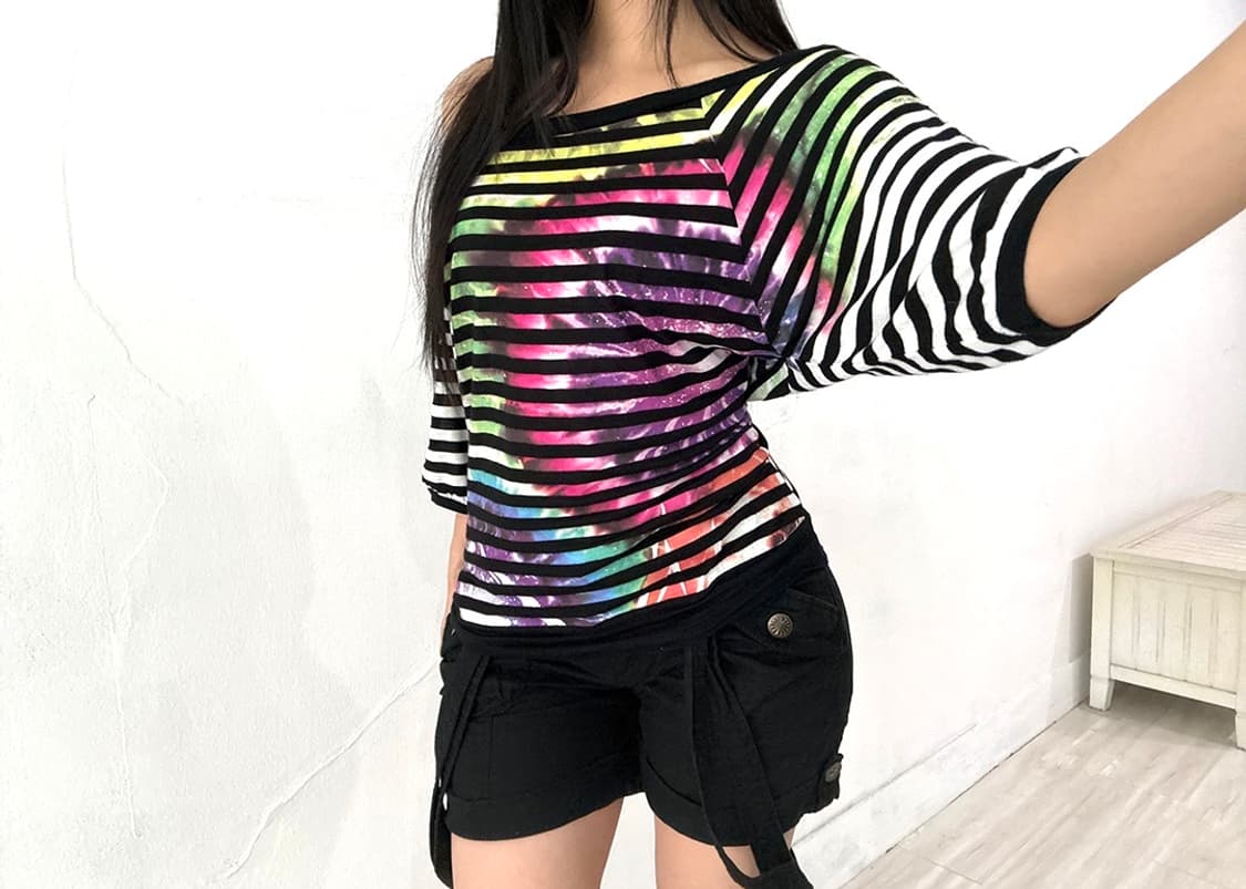 Y2K Galaxy Stripe Batwing Top 상품이미지2