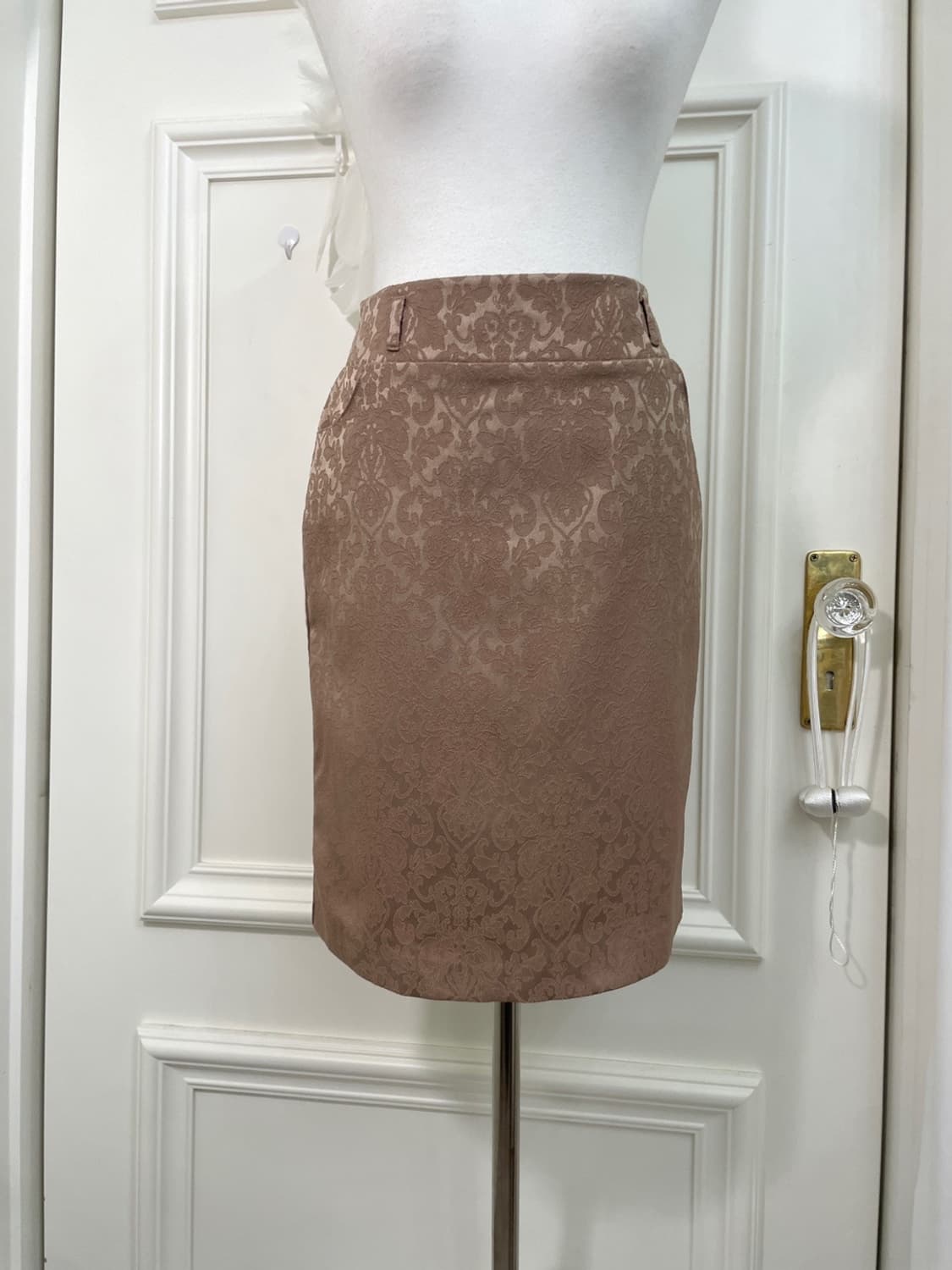 beige brown jacquard midi banding skirt 상품이미지5