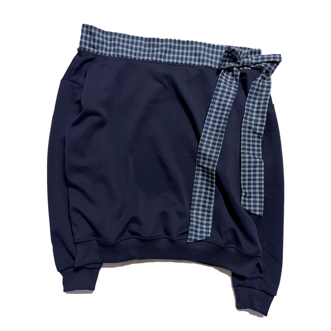 새상품 여자 오프숄더 체크끈 맨투맨 상품이미지1