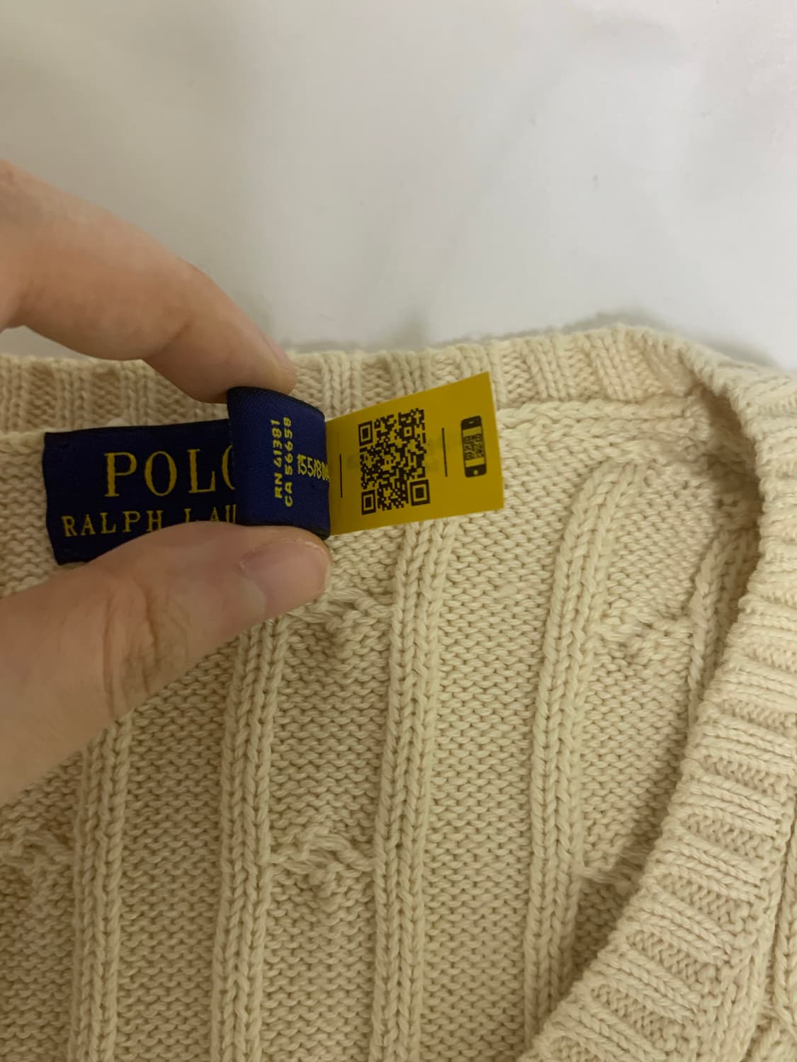 폴로랄프로렌 케이블 코튼 브이넥 니트 크림 xs 상품이미지4