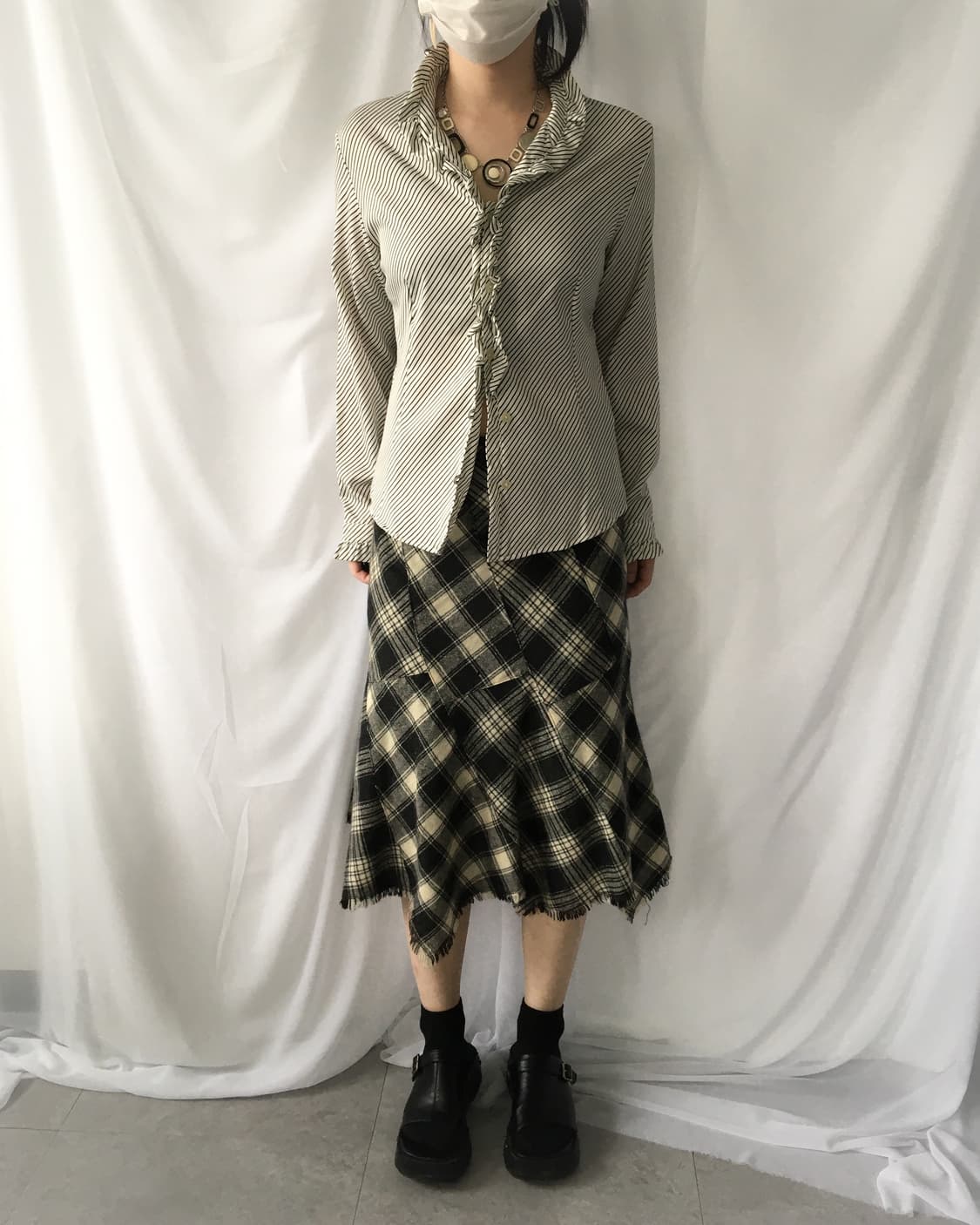 Check pattern unbalanced woolen skirt 상품이미지7