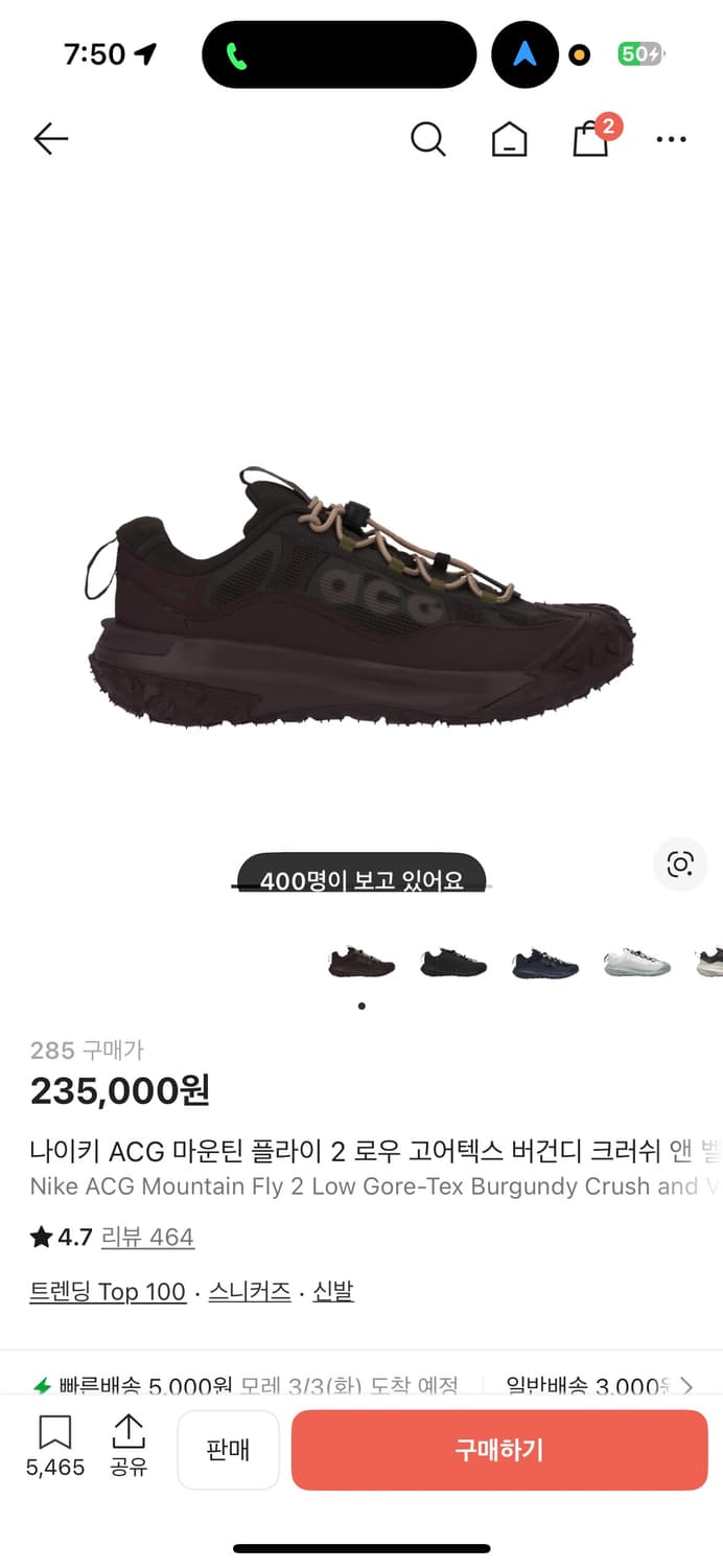 나이키 ACG 마운틴 플라이2 고어텍스 285 (버건디) 상품이미지2